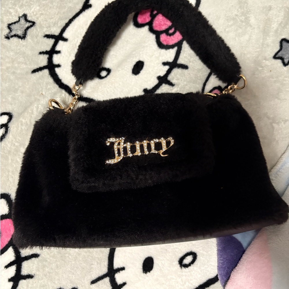 Juicy Couture Black Faux Fur Bag with Gold Logo
